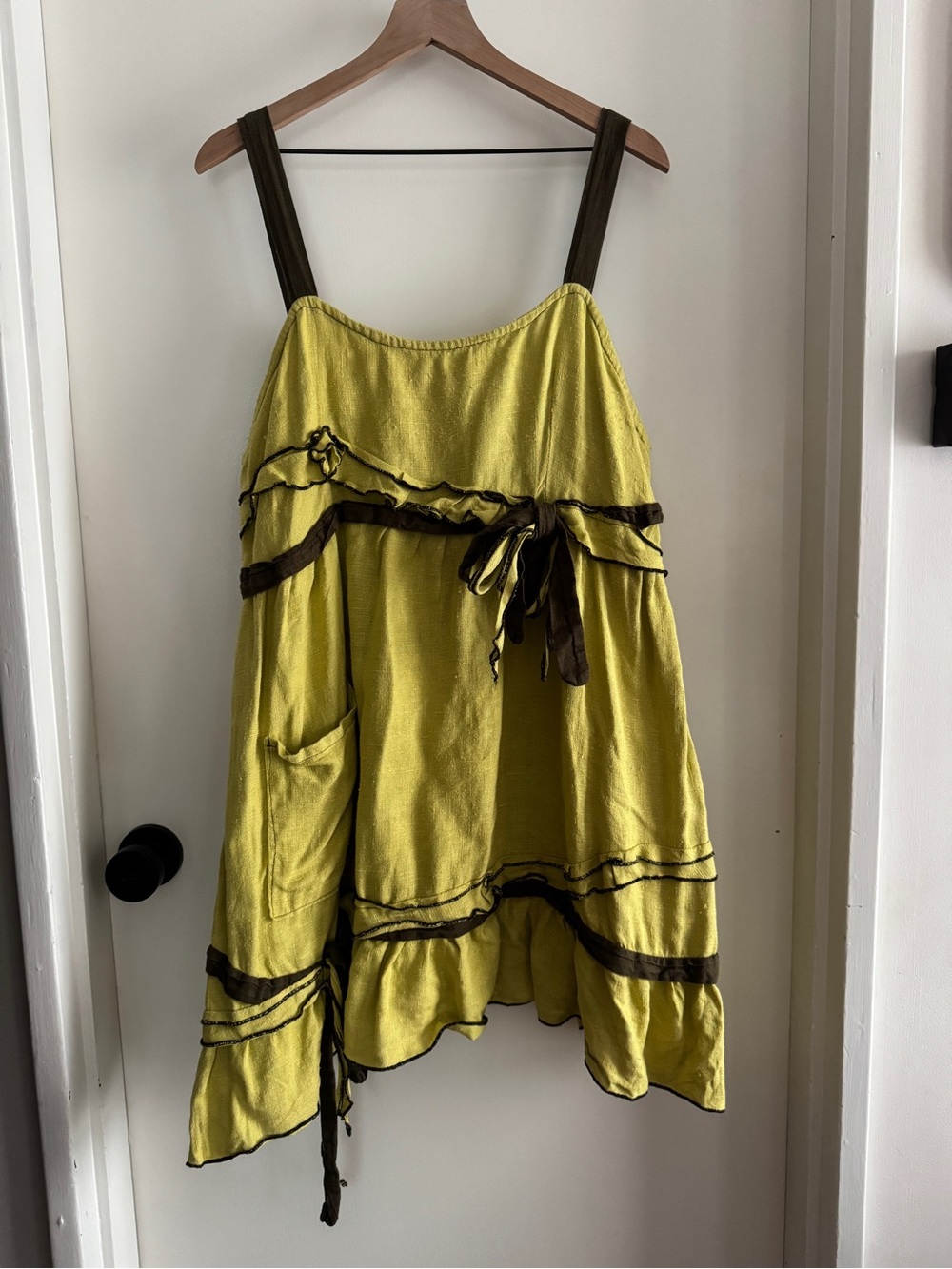 SARAH CLEMENS custom greens linen cottagecore asymmetrical dress - approx 2x